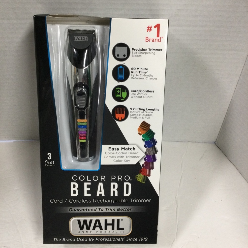Wahl Color Pro Beard Trimmer — Silver with Multicolor Comb Indicators New in box